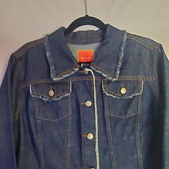 Issac Mizrahi Size XXL 2-pocket denim jacket, distressing & colorful stitching - Picture 4 of 9